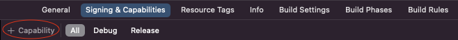 Signing & Capabilities button in Xcode