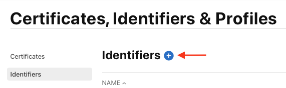 Identifiers section in Apple Developer Portal
