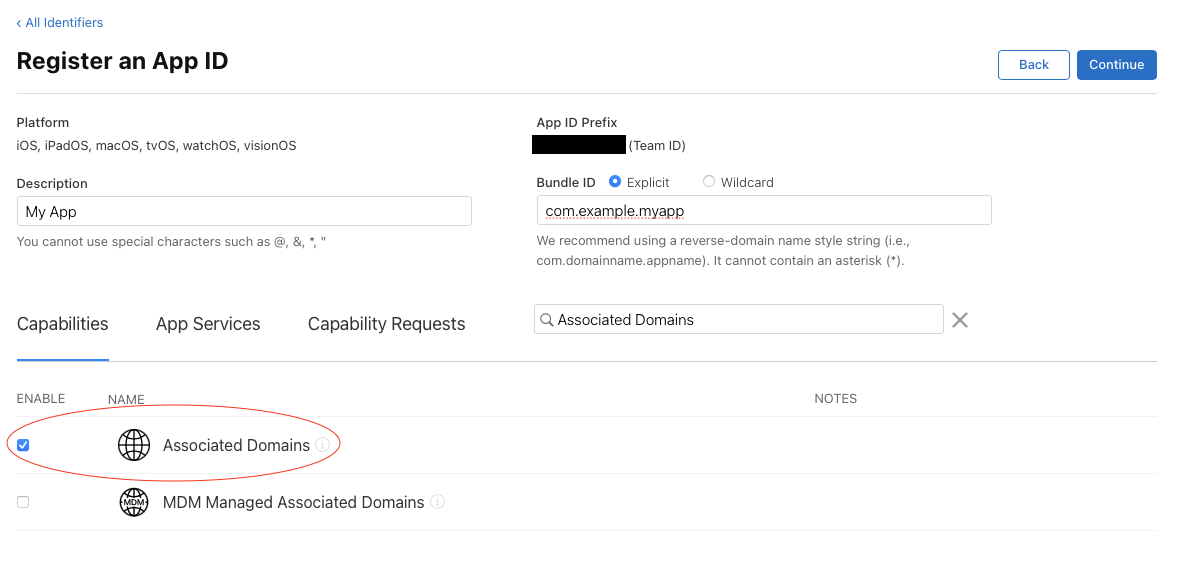 Register App ID configuration